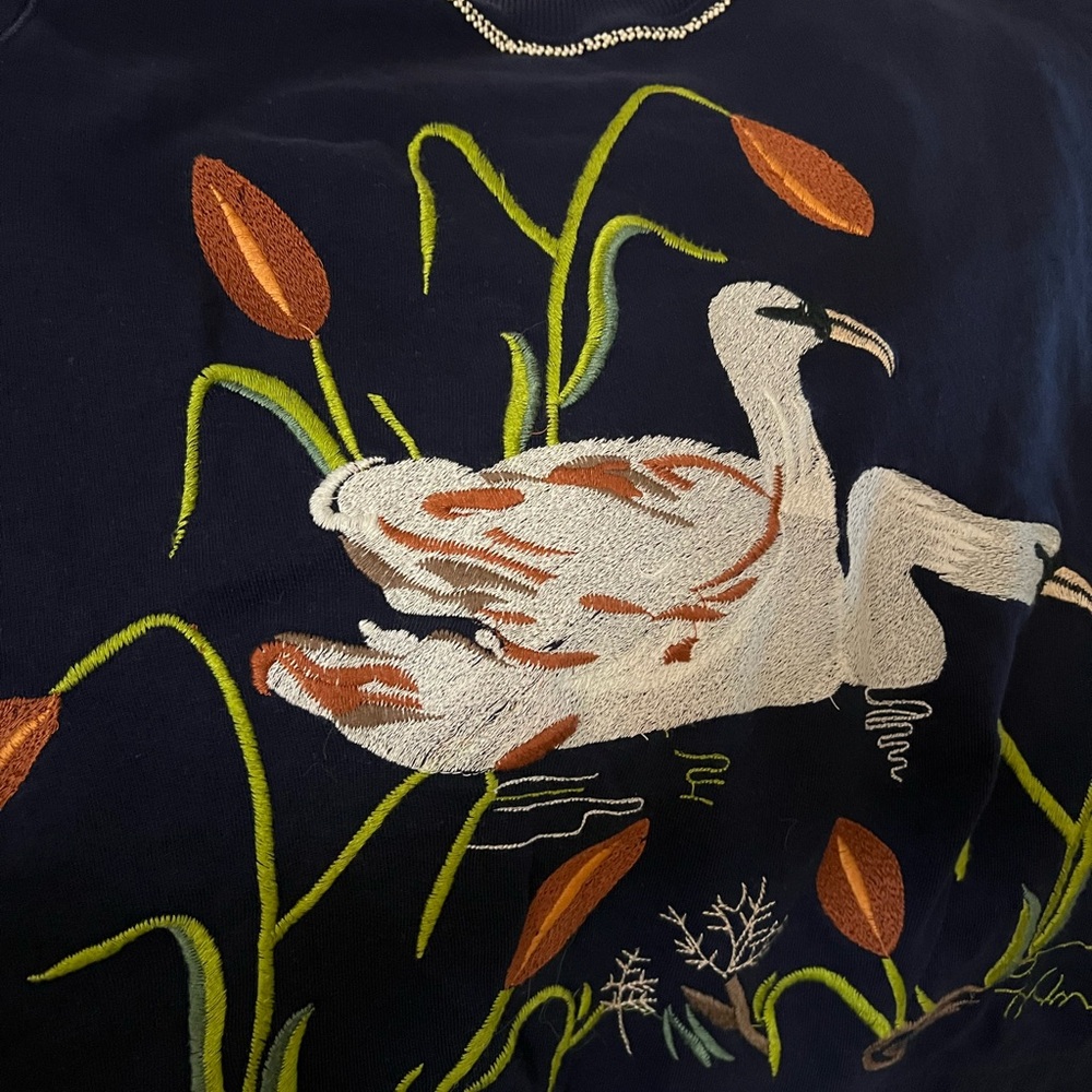 Anthropologie size 2X Swan Lake Embroidered and beaded Floral Sweatshirt